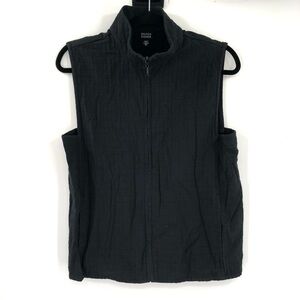 EILEEN FISHER Black Vest Full Zip Layer Cotton Blend Pockets Textured Lagenlook